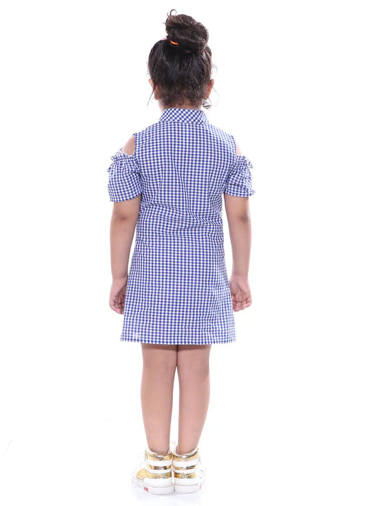 Naughty Ninos Girls Blue & White Checked Shirt Dress