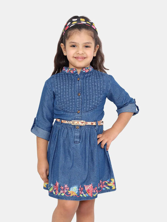 Naughty Ninos Girls Denim Embroidered Shirt Dress