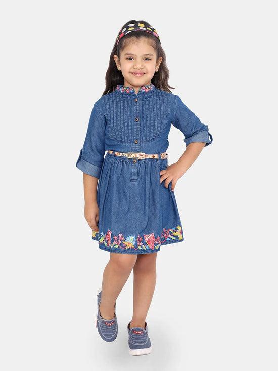 Naughty Ninos Girls Denim Embroidered Shirt Dress