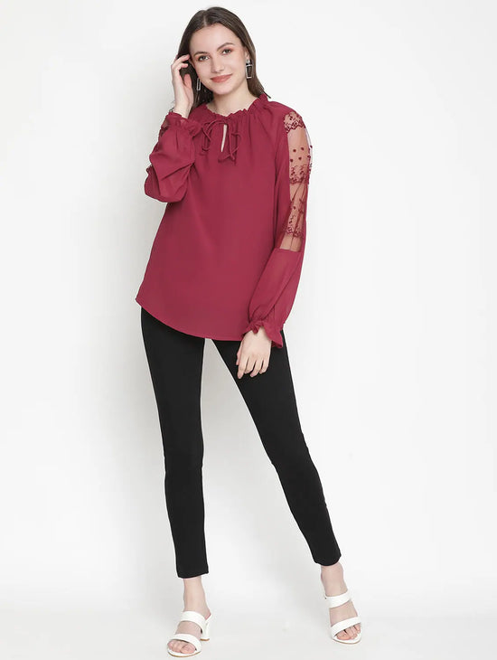 Pep Of Fashion Net Sleeves Trendy Women Top