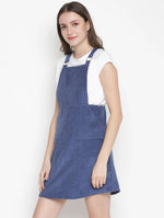 Thrill Soild Blue Corduroy Regular Women Dress