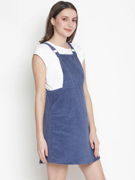 Thrill Soild Blue Corduroy Regular Women Dress