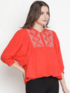 Buzzy Orange Embroidery Women Oversized Top