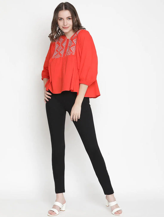 Buzzy Orange Embroidery Women Oversized Top