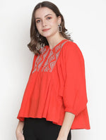 Buzzy Orange Embroidery Women Oversized Top