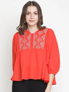 Buzzy Orange Embroidery Women Oversized Top