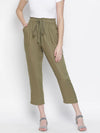 Leafed Out Solid Green Elasticated Women Pant