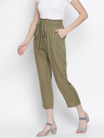 Leafed Out Solid Green Elasticated Women Pant