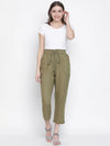 Leafed Out Solid Green Elasticated Women Pant