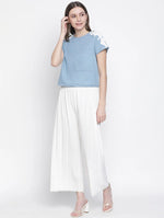 Lightblue Denim Crop Patch Lace Top