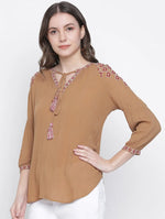 Bapple Brown Embroidery Women Top