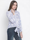 Lizz Of Floral White Color Women Tie-Knot Top