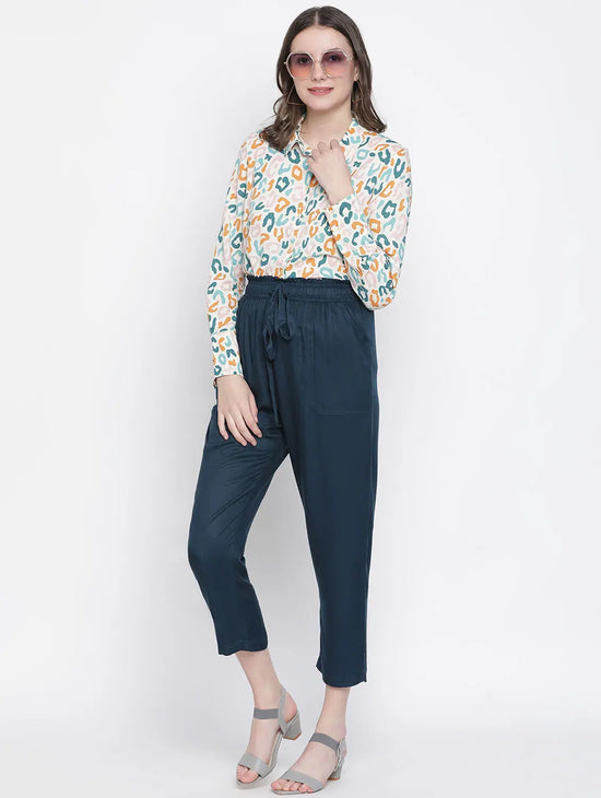 Inky Blue Elasticated Women Pants