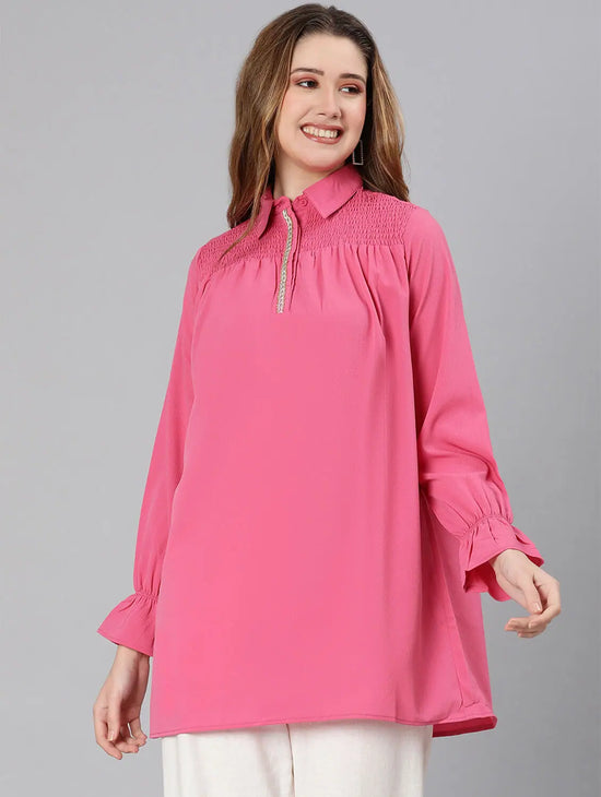 Newlive Pink Smocking Women Top