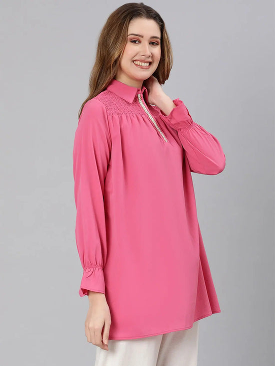 Newlive Pink Smocking Women Top