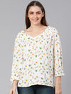 Solace White Floral Print Women Top