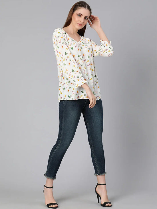 Solace White Floral Print Women Top