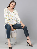 Solace White Floral Print Women Top