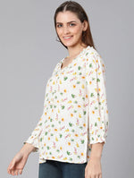 Solace White Floral Print Women Top