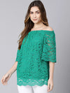 Rrae Green With Lace Design Women Linned Top