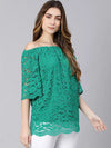 Rrae Green With Lace Design Women Linned Top