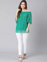 Rrae Green With Lace Design Women Linned Top