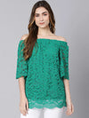 Rrae Green With Lace Design Women Linned Top