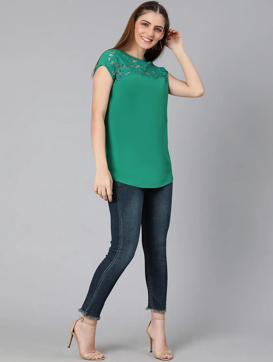 World Of Green Laced Up Women Top