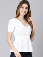 Pasty White Tie-Knot Women Cotton Linen Top