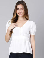 Pasty White Tie-Knot Women Cotton Linen Top