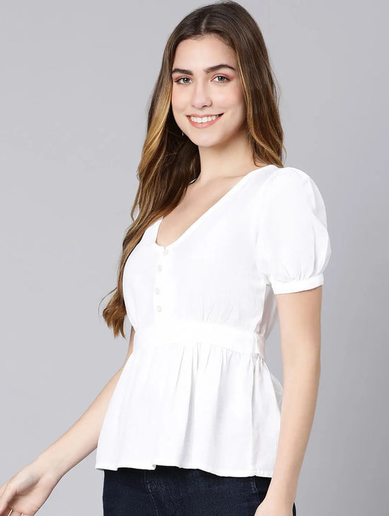 Pasty White Tie-Knot Women Cotton Linen Top