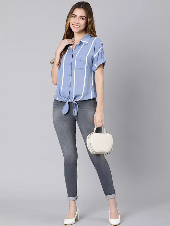 Moony Blue Stripes Print Women Shirt