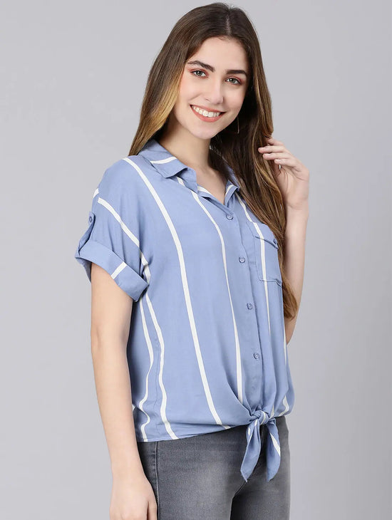 Moony Blue Stripes Print Women Shirt