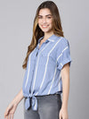 Moony Blue Stripes Print Women Shirt