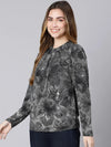 Pomp Black Floral Print Women Top