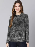 Pomp Black Floral Print Women Top