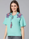 Windfall Blue Colorfull Emb Women Top