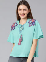 Windfall Blue Colorfull Emb Women Top