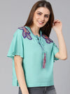 Windfall Blue Colorfull Emb Women Top