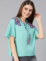 Windfall Blue Colorfull Emb Women Top