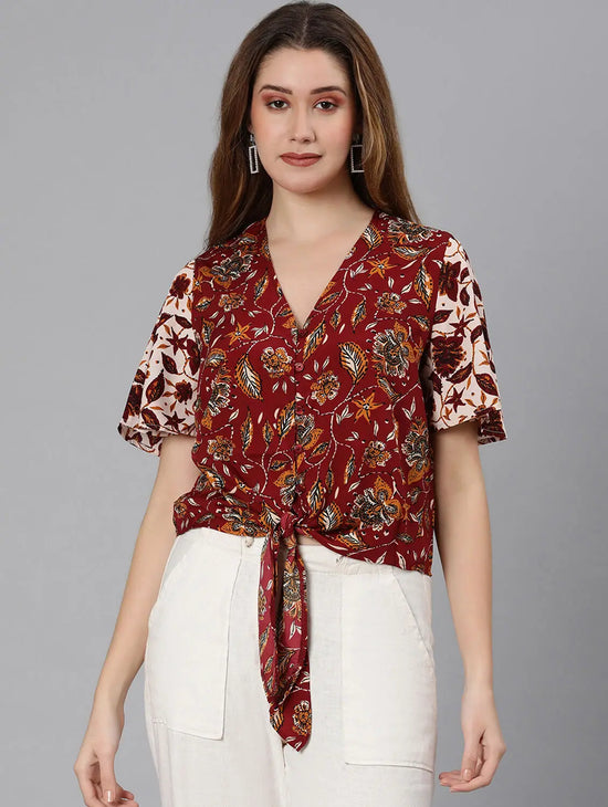 Colors Beam Floral Print Women Tie Top