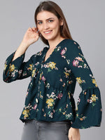 Bles Green Floral Print Women Top