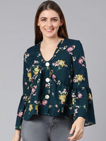 Bles Green Floral Print Women Top