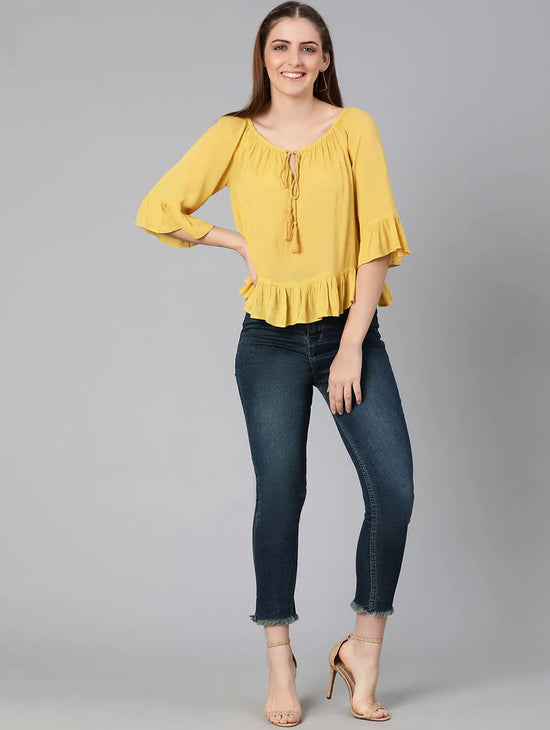 Craven Yellow Off-Shoulder Women Top