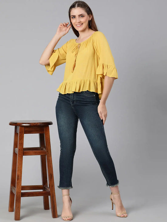 Craven Yellow Off-Shoulder Women Top