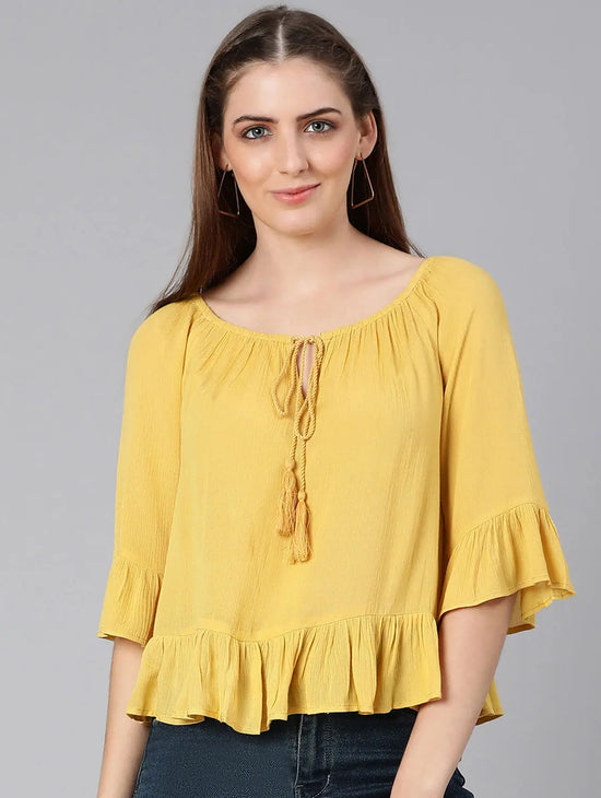 Craven Yellow Off-Shoulder Women Top