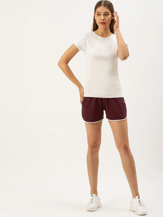 Women Maroon Solid Essential Shorts