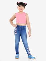 Naughty Ninos Girls Floral Embroidered Denim Washed Jeggings