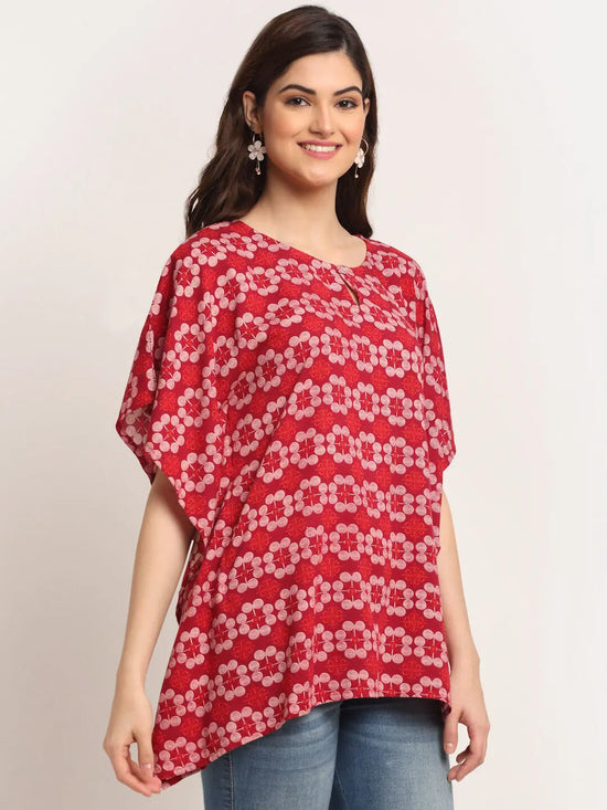 Aawari Rayon Red Half Choli Kaftan Top For Girls and Women