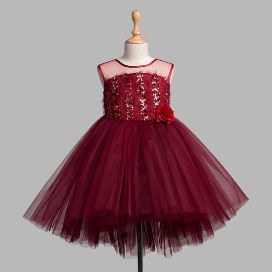 Toy Balloon Kids TerriBerri Maroon Hi-Low girls party wear dress